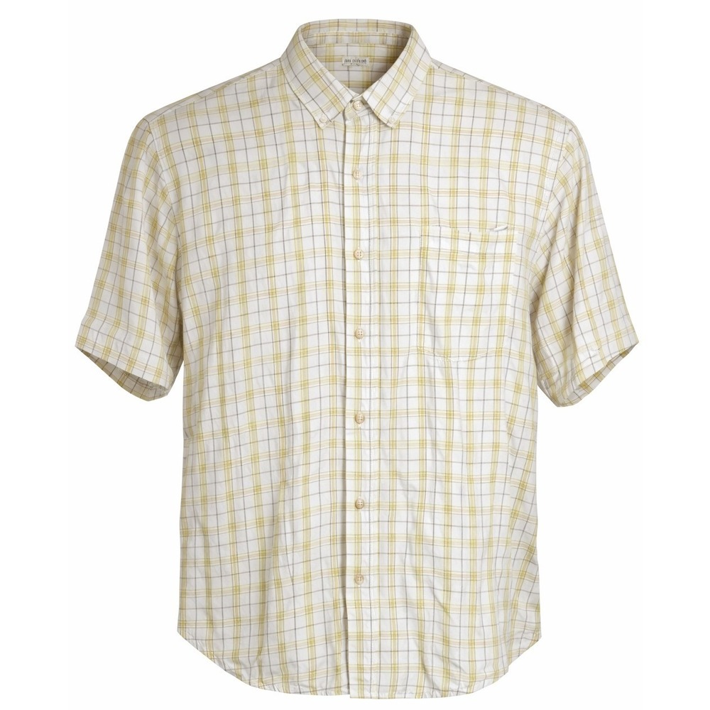 Tommy Bahama Button Down Shirt Mens XXL White Yellow Plaid Tencel Short Sleeve